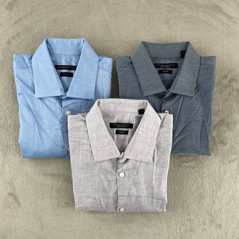 John Varvatos Shirts Men‎ 16.5 32/33 Large Multi Slim Fit Long Sleeve Lot of 3